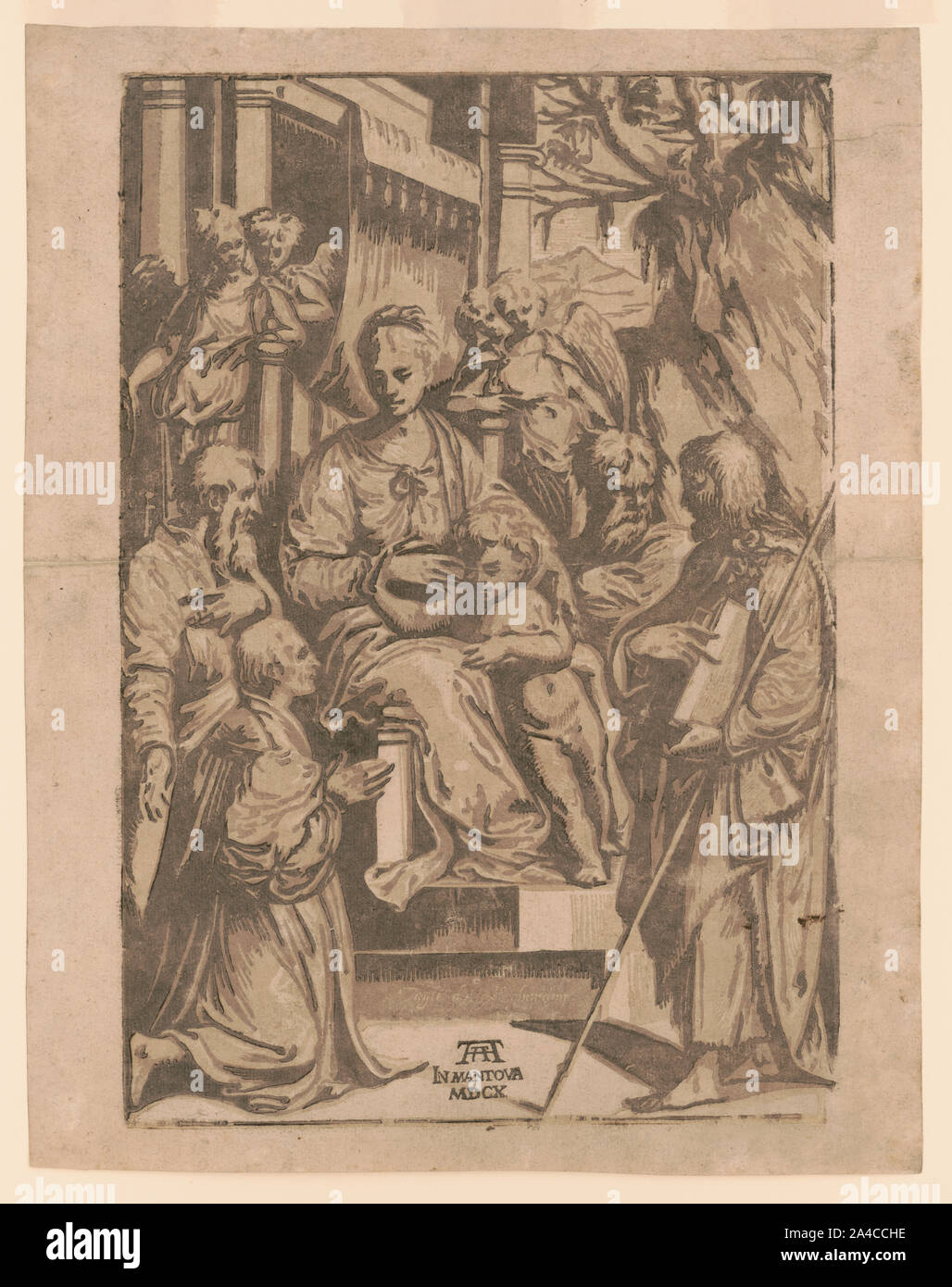 Die Jungfrau und Kind durch die Heiligen umgeben] / Taglio d'Alex Ghandini Stockfoto