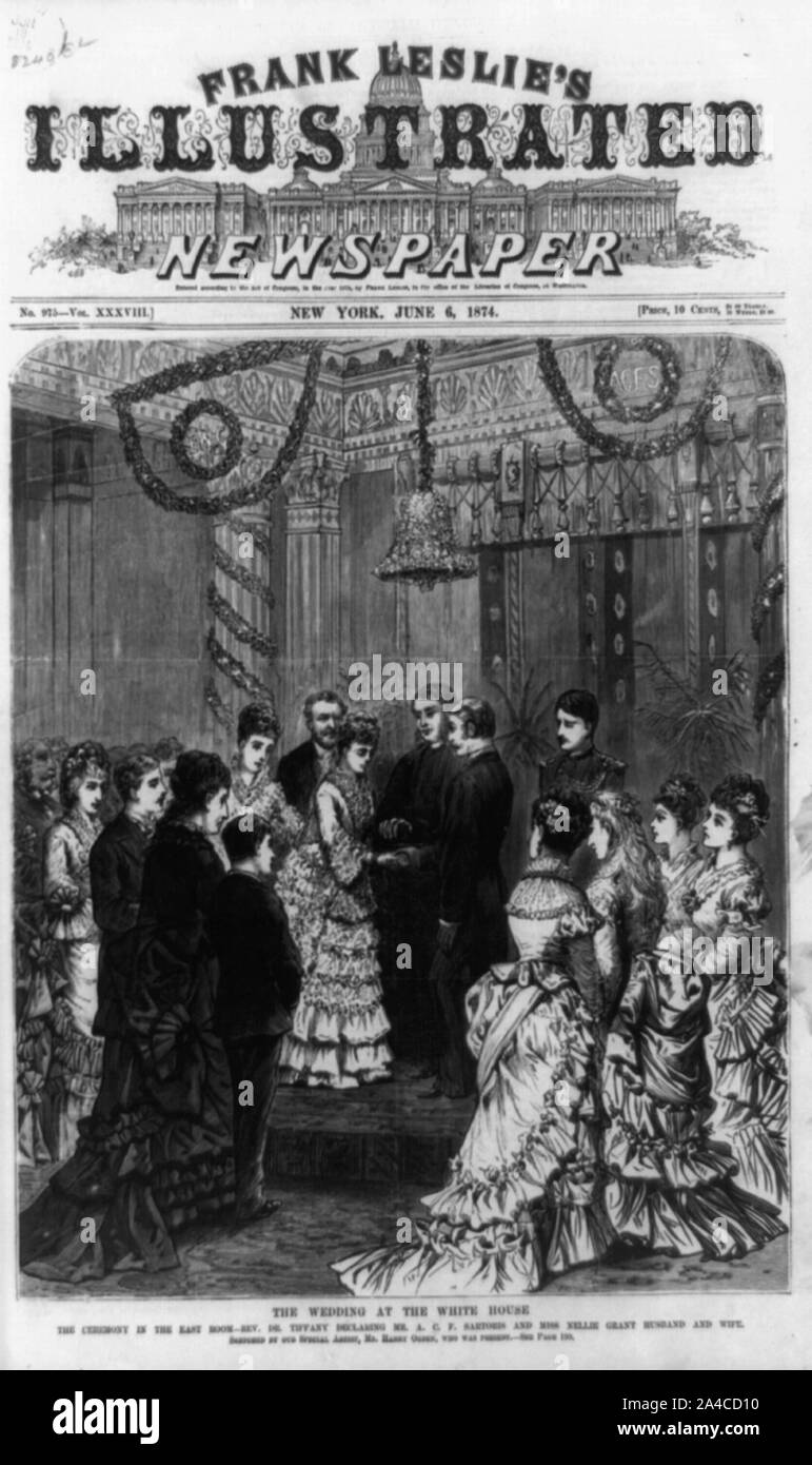 Die Hochzeit im Weißen Haus. Die Zeremonie im Osten Zimmer - Rev. Dr. Tiffany erklärte Herr A.C.F. Sartoris und Miss Nellie gewähren Ehemann und Ehefrau/durch unsere speziellen Künstler skizziert, Herr Harry Ogden. Stockfoto