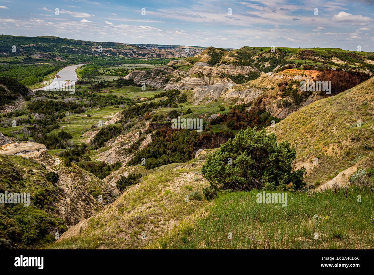 Einen herrlichen Blick auf den Fluss Blick auf Biegung im Norden Einheit von Theodore Roosevelt National Park in North Dakota. Stockfoto