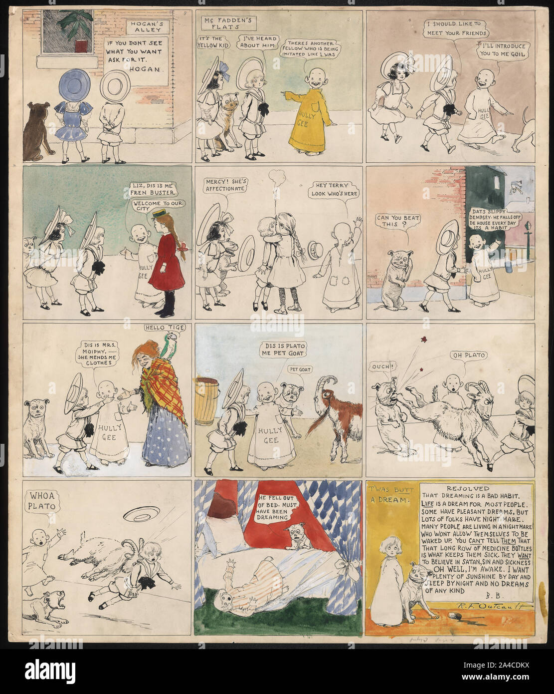 Die Yellow Kid, trifft er Tige und Mary Jane und Stockfoto