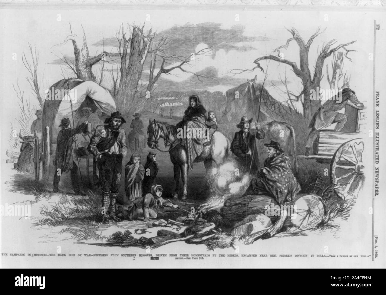 Die Kampagne in Missouri - Die dunkle Seite des Krieges - Flüchtlinge aus dem Süden von Missouri, von ihrer Gehöfte, die von den Rebellen angetrieben, lagerten in der Nähe von Gen. Siegel's Division bei Rolla Stockfoto