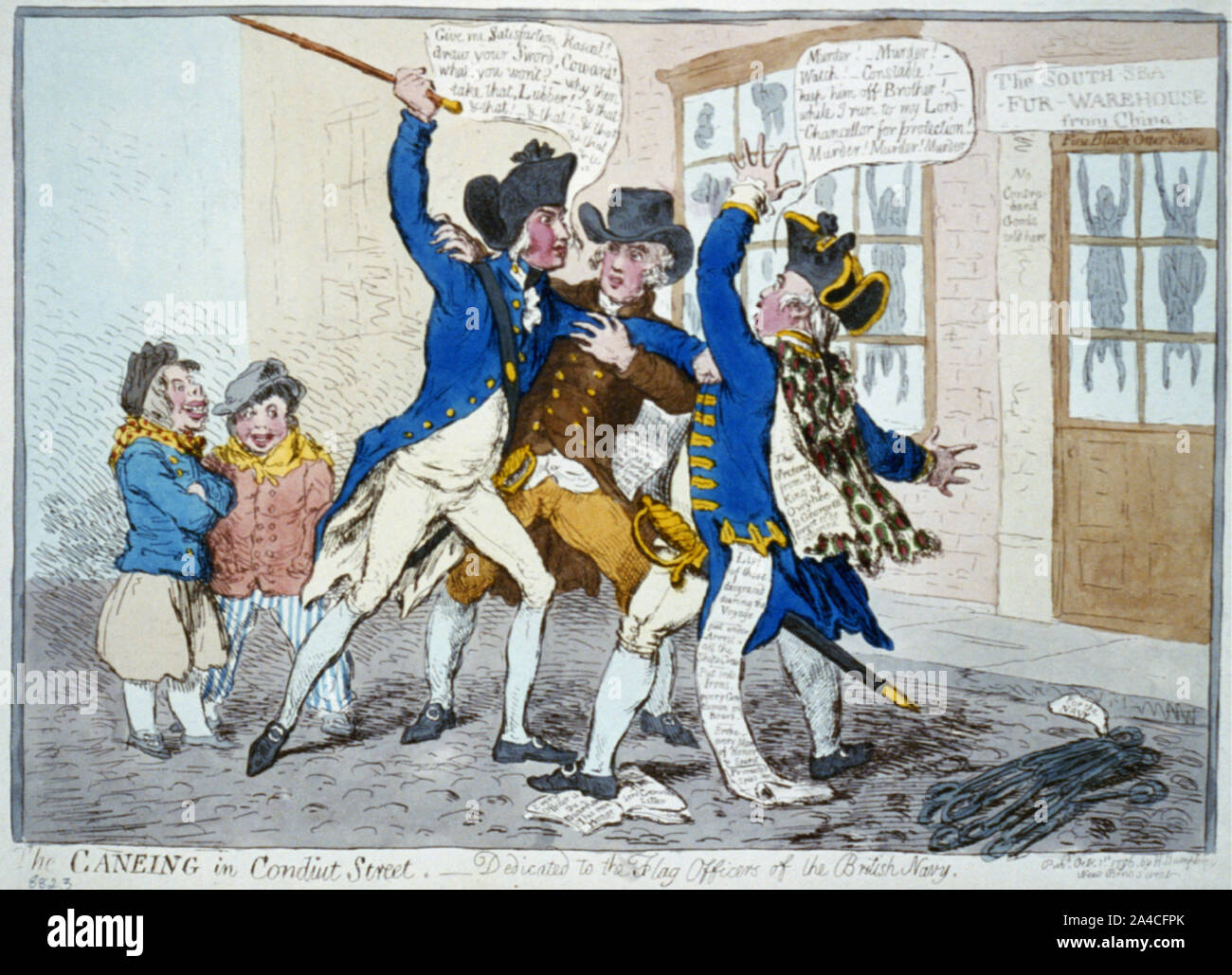Die caneing in die Conduit Street ab. Die Flagge Offiziere der britischen Marine gewidmet Stockfoto