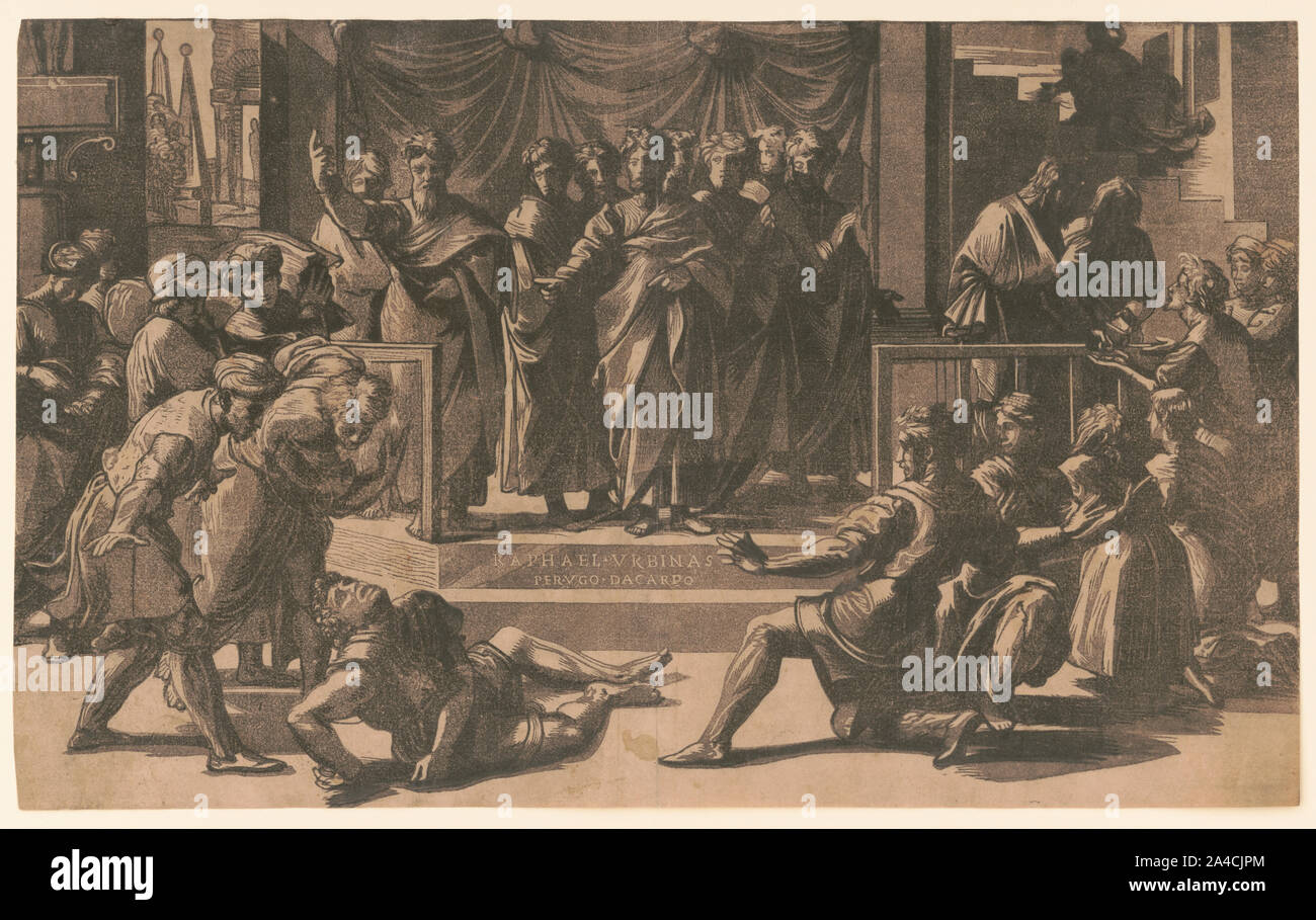 Der Tod des Ananias/Raphael Urbinas, perugo da carpo. Stockfoto