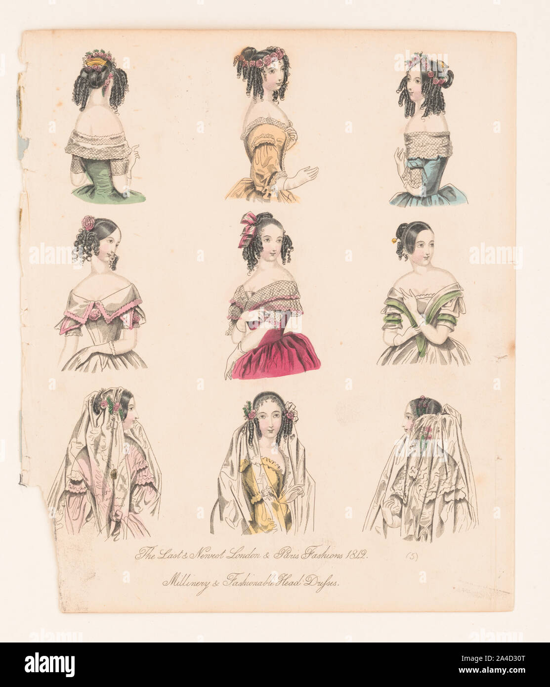 Die letzten und neuesten. London und Paris Mode 1842. Millinery & modischen Kopfschmuck Stockfoto