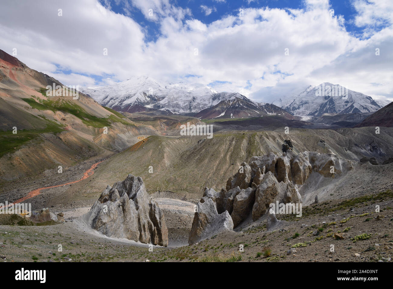 Pamir, Landschaften im Alay Tal, das ist der Weg für die Spitze der zweitgrößte in Kirgisistan und Tadschikistan - Ibn Sina (Awicen peak Stockfoto