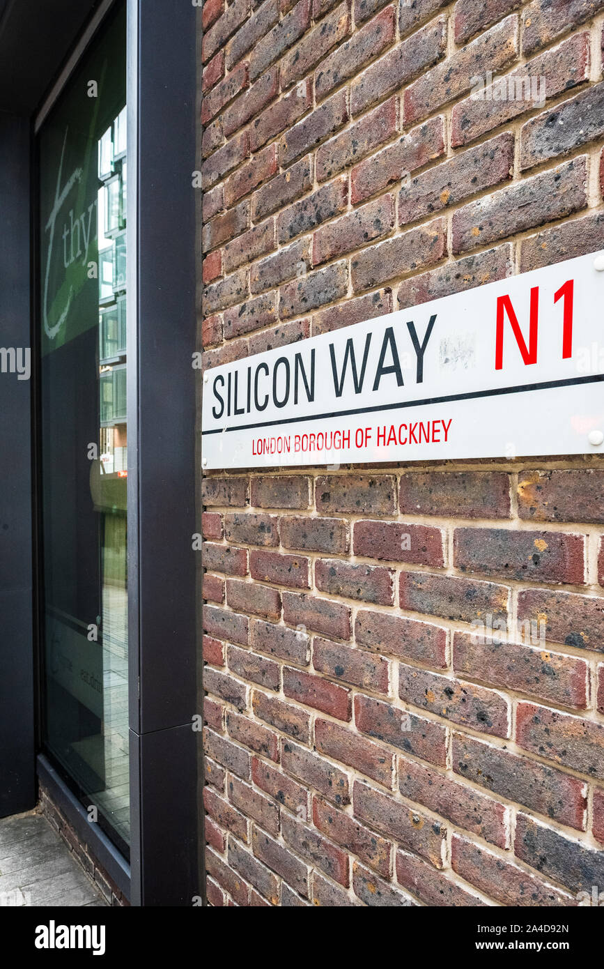 Silicon Weg, London - Silikon Weg ist eine kleine Straße in der Nähe der alten Straße Kreisverkehr, auch als Silicon Kreisverkehr in Shoreditch bekannt. London's Tech. Stockfoto