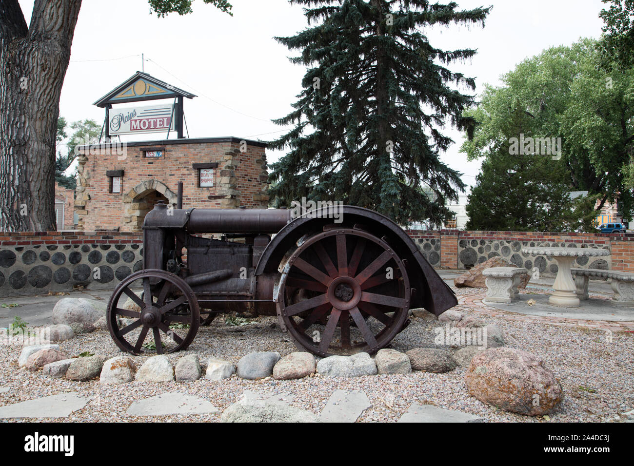 Die Vergangenheit wird lebendig auf den Ebenen Trading Post - einschließlich der Plains Hotel, wo Neil Goodrich alle oder einen Teil der 40 historischen Western Gebäuden erhalten eine operarting Western Komplex in Douglas zu konstruieren, Wyoming Stockfoto