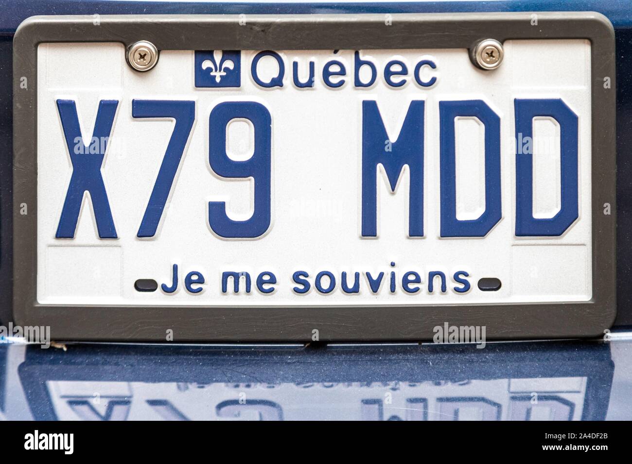 Auto Nummernschild, je me souviens (ICH ERINNERE), DAS MOTTO VON QUEBEC, KANADA Stockfoto