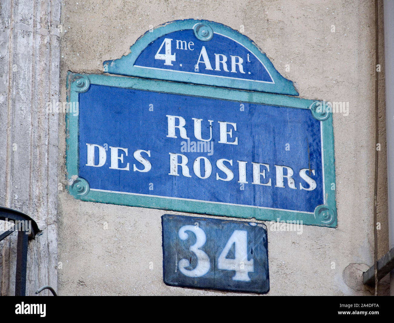 Rue des Rosiers Schild, Paris, Frankreich Stockfoto