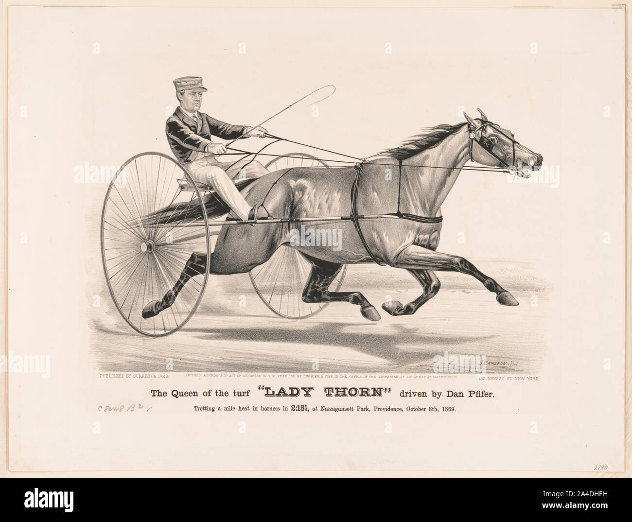 Die Königin der Rasen Lady Thorn angetrieben durch Dan Pfifer: Trab 1,6 km Hitze im Kabelbaum in 2:08 3/4, bei Narragansett Park, Vorsehung, 8. Oktober 1869 Stockfoto