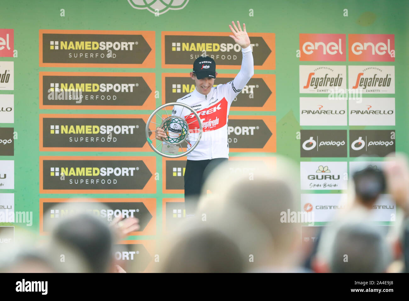 Bauke Mollema von Team Trek Segafredo Siegertreppchen Präsentation Il Giro di Lombardia 2019 Radtour der Lombardei Comer see Italien Stockfoto