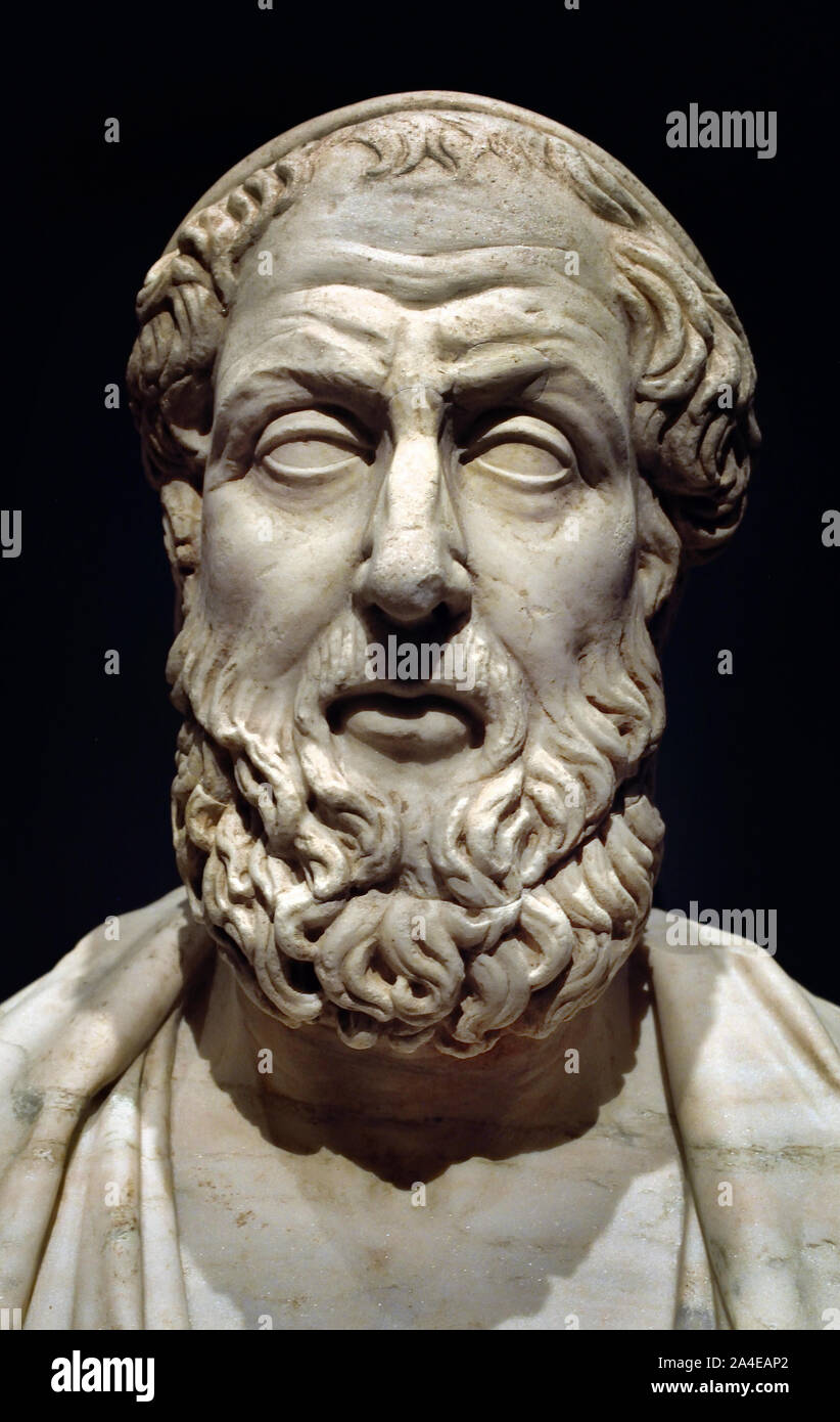 Portrait von Homer (Griechisch, Philosophie, Philosoph,) römische Skulptur 2. Jahrhundert Marmor (Homer ist am Besten als der Dichter der Ilias und der Odyssee) Griechenland bekannt. Stockfoto