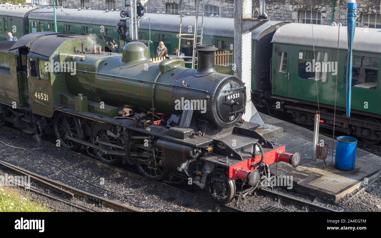 Lokomotiven am Bahnhof Swanage, Dorset, Großbritannien Stockfoto