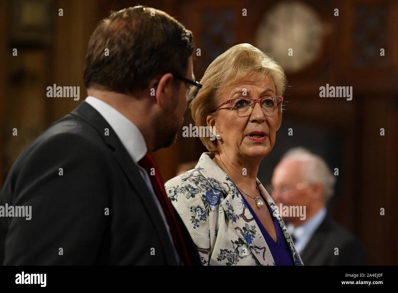 Business Sekretärin Andrea Leadsom geht zurück ins Unterhaus nach dem Queen's Rede während der Zeremonie in London. Stockfoto