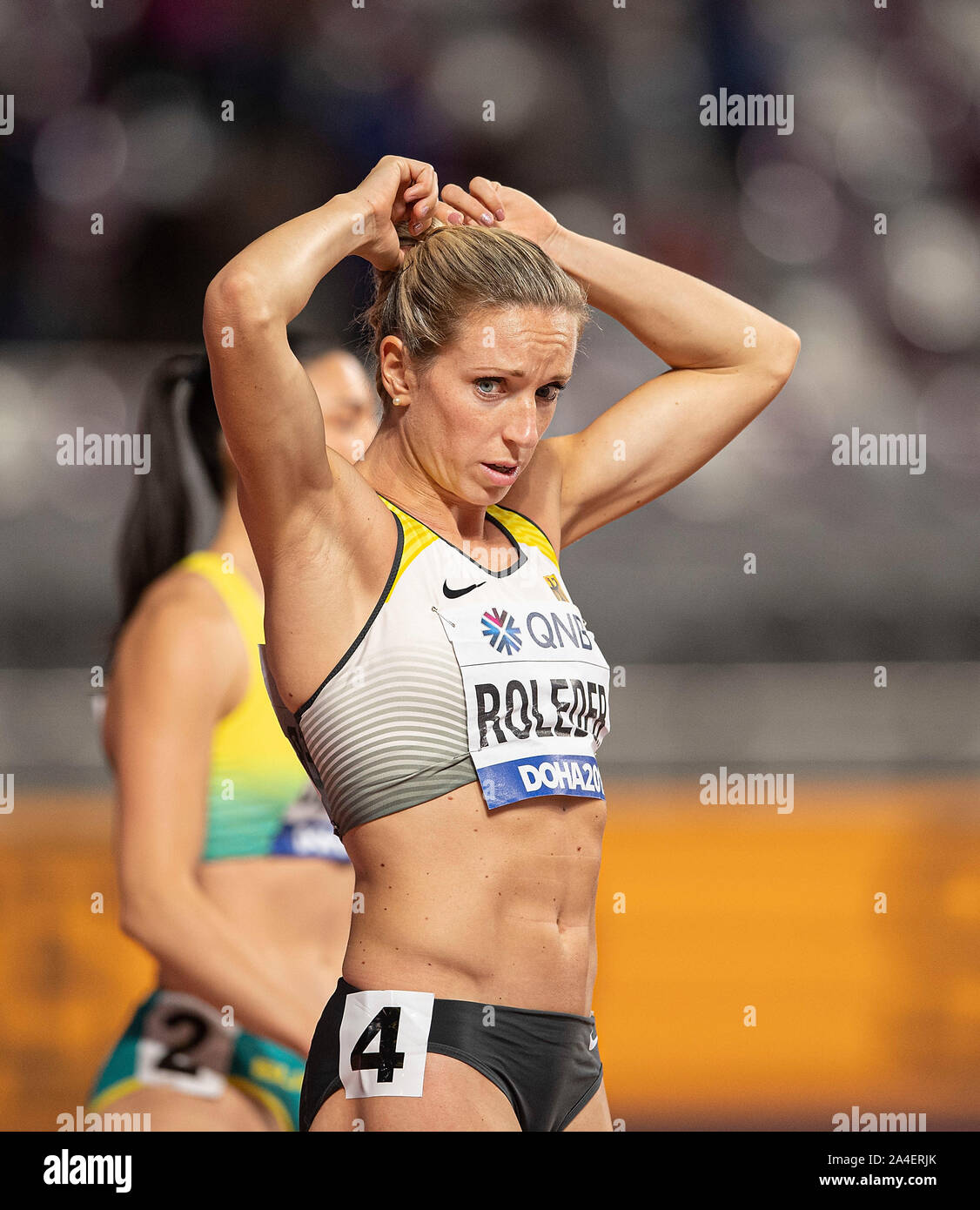 Doha, Katar. 06 Okt, 2019. Cindy ROLEDER (Deutschland) Halbfinale 100m Hürden der Frauen, 06.10.2019 Wm 2019 in Doha/Katar, vom 27.09. - 10.10.2019. | Verwendung der weltweiten Kredit: dpa/Alamy leben Nachrichten Stockfoto