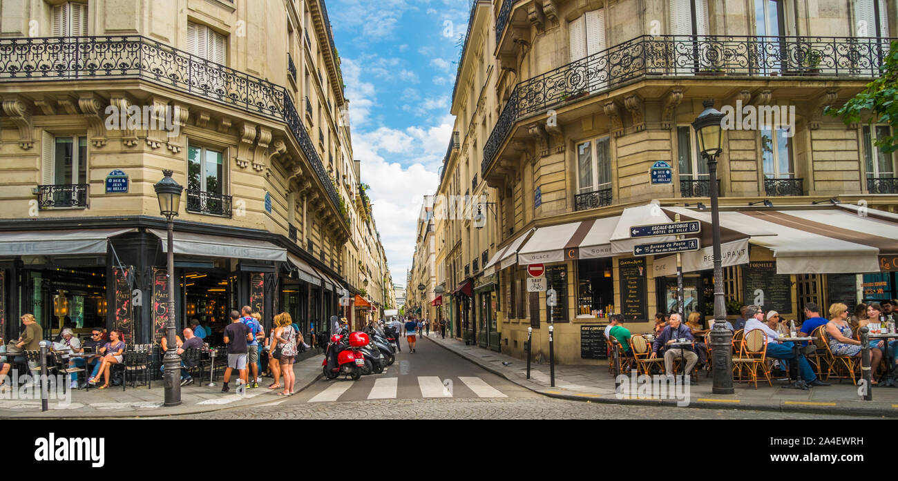 Street Scene Ile Saint Louis, an der Ecke der Rue Jean Du Bellay, rue Saint Louis-en l'Ile Stockfoto