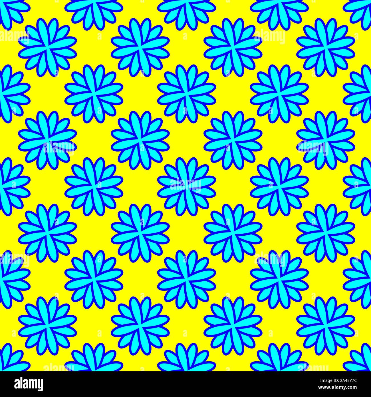 Nahtlose cyan florale Muster auf der neon-gelben Hintergrund Stockfoto