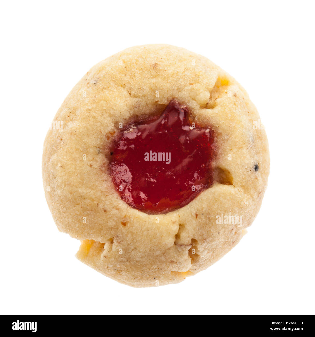 Weihnachtsgebäck: Single 'Husarenkrapferl' (husar Donut) von oben auf weißem Hintergrund Stockfoto