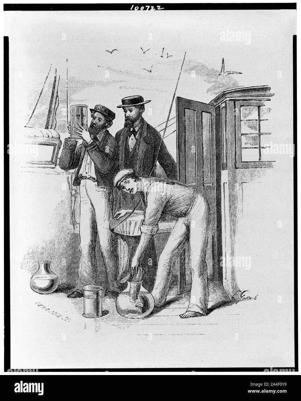 Drei Männer an Deck der H.M.S. Challenger Studium Medusae, Quallen]/E.Gulland Stockfoto