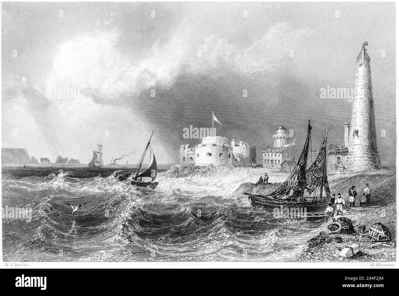 Ein Kupferstich von Hurst Castle, Hampshire gescannt und in hoher Auflösung aus einem Buch im Jahre 1842 gedruckt. Glaubten copyright frei. Stockfoto