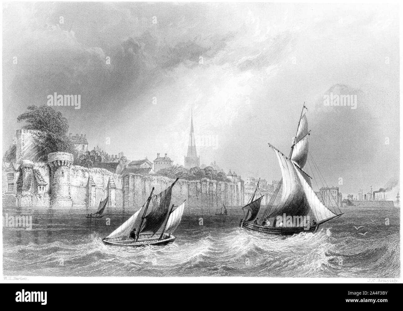 Eine Gravur der Wände von Southampton gescannt und in hoher Auflösung aus einem Buch im Jahre 1842 gedruckt. Glaubten copyright frei. Stockfoto