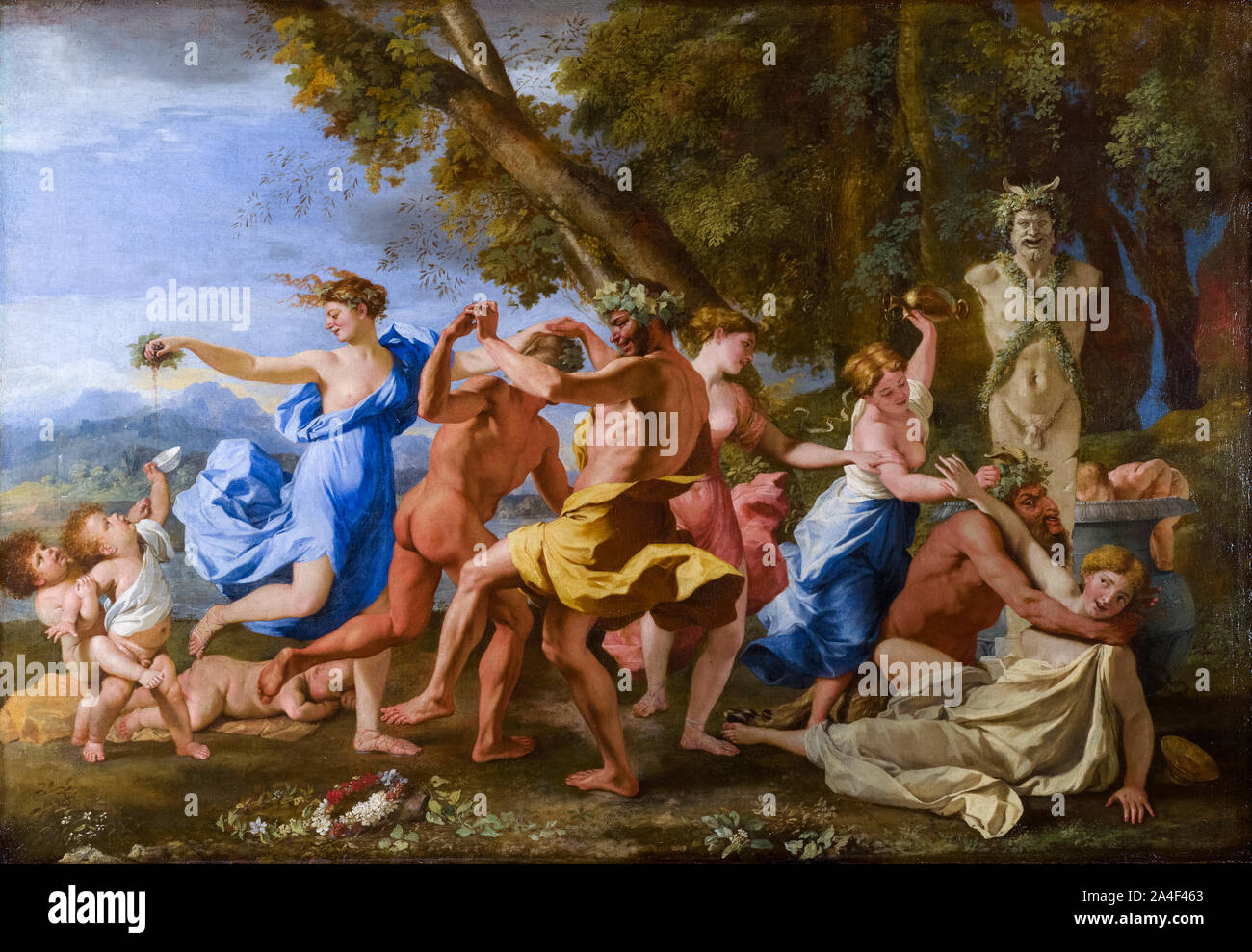 Nicolas Poussin, Malerei, eine Bacchanalian schwelgen, bevor ein Begriff, 1632-1633 Stockfoto