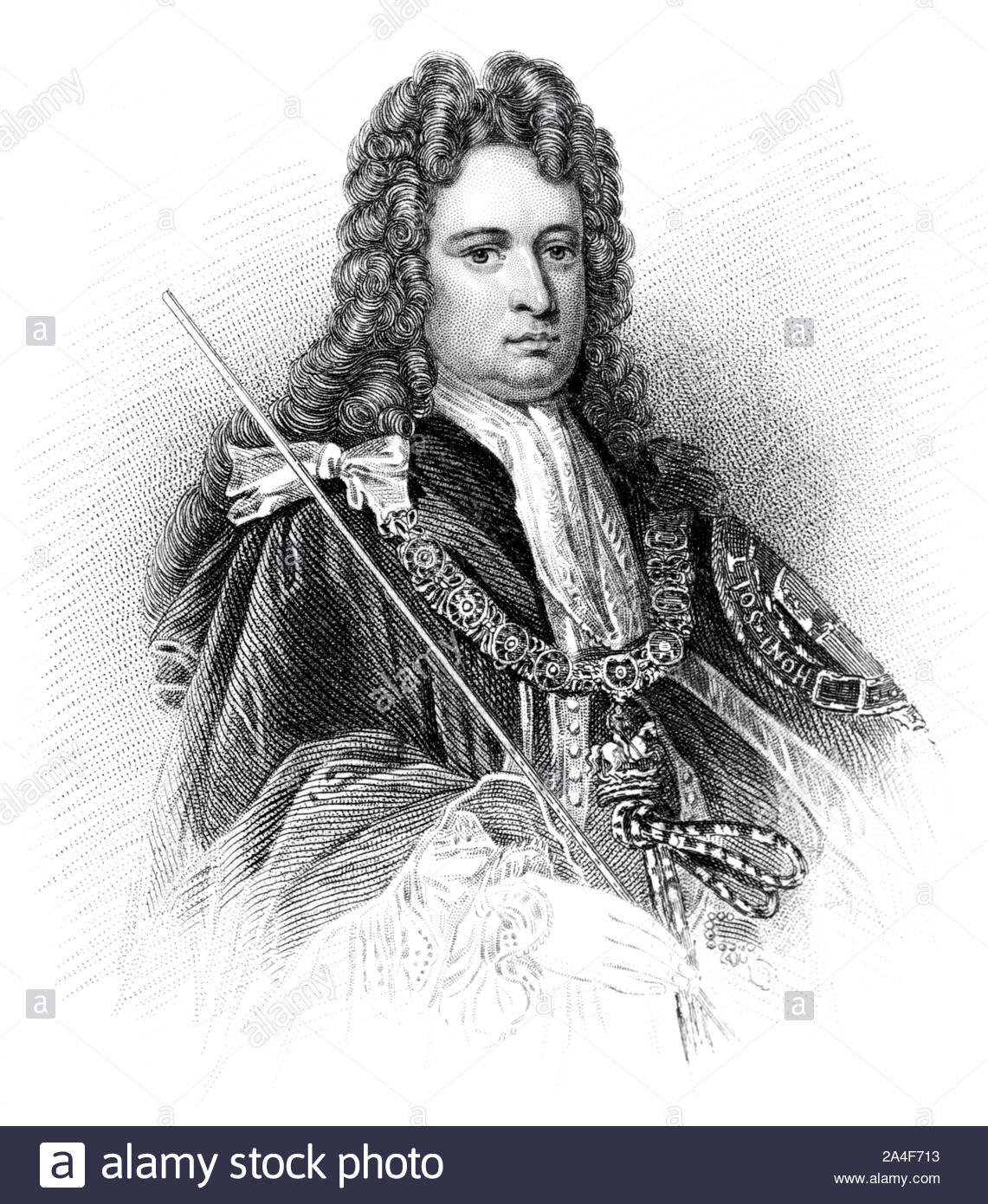 Robert Harley Portrait, 1. Earl of Oxford, 1661-1724, war ein englischer Staatsmann, vintage Abbildung von 1850 Stockfoto