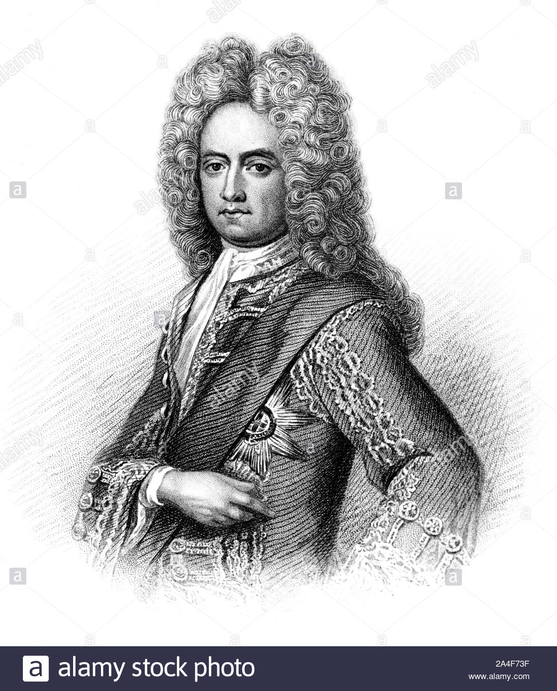 Charles Mordaunt Portrait, 3rd Earl of Peterborough und 1st Earl of Monmouth, 1658 - 1735, war ein englischer Adeliger und Militärführer, Vintage Illustration Form 1850 Stockfoto