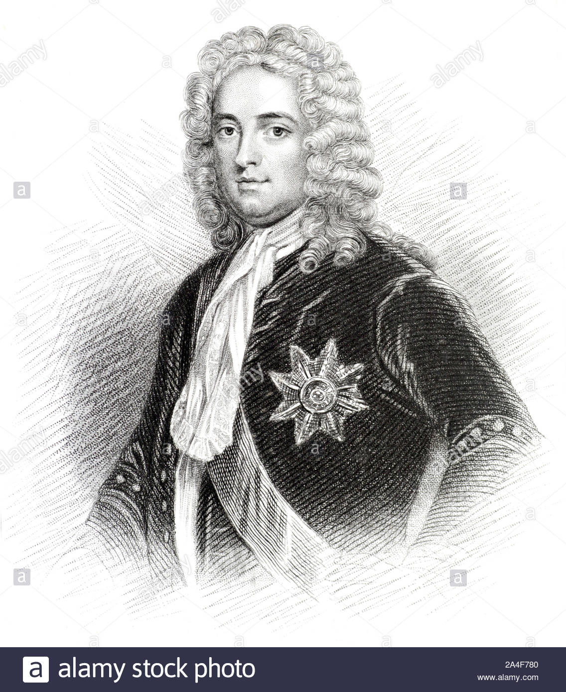 Robert Walpole Portrait, 1. Earl of Orford, 1676 - 1745, war ein britischer Politiker, der im Allgemeinen als der erste Premierminister von Großbritannien, vintage Abbildung von 1850 angesehen wird. Stockfoto