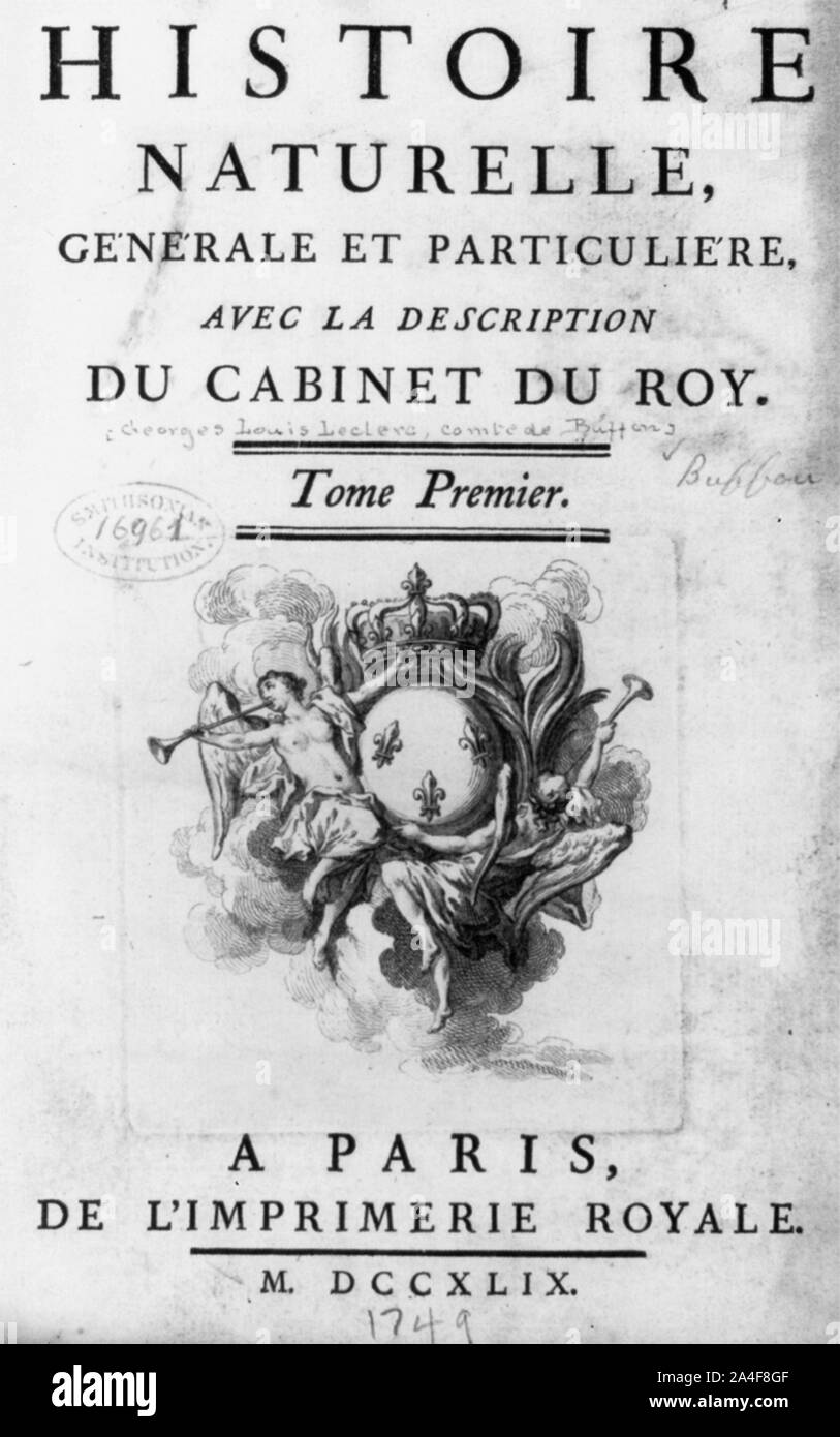 Titelseite von Buffon, Histoire Naturelle generale et particuliere, Bd.1, (Paris, 1749) Stockfoto