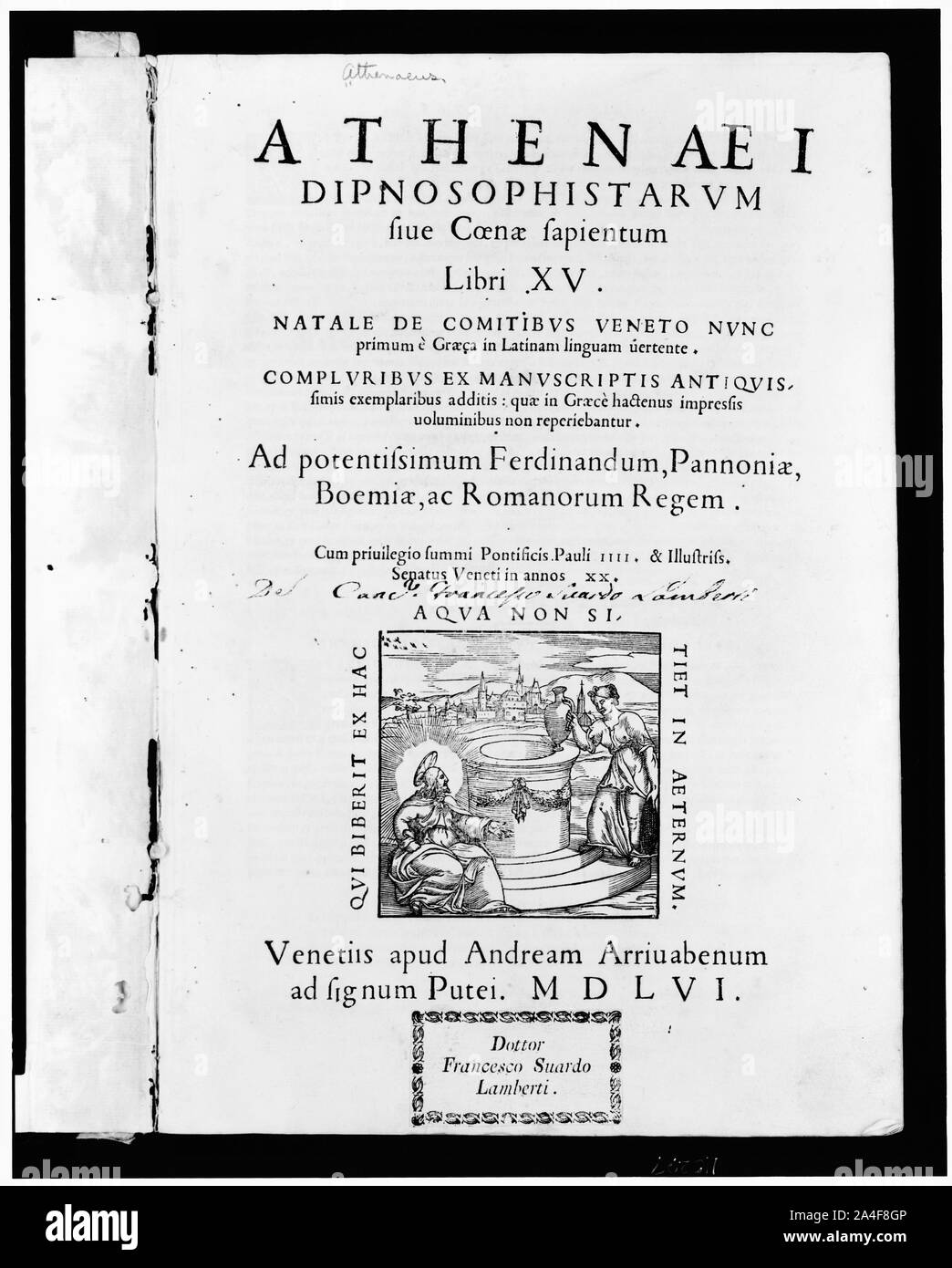 Titelblatt von Dipnosophistarum, siue Coenae , Sapientum libri XV. Stockfoto