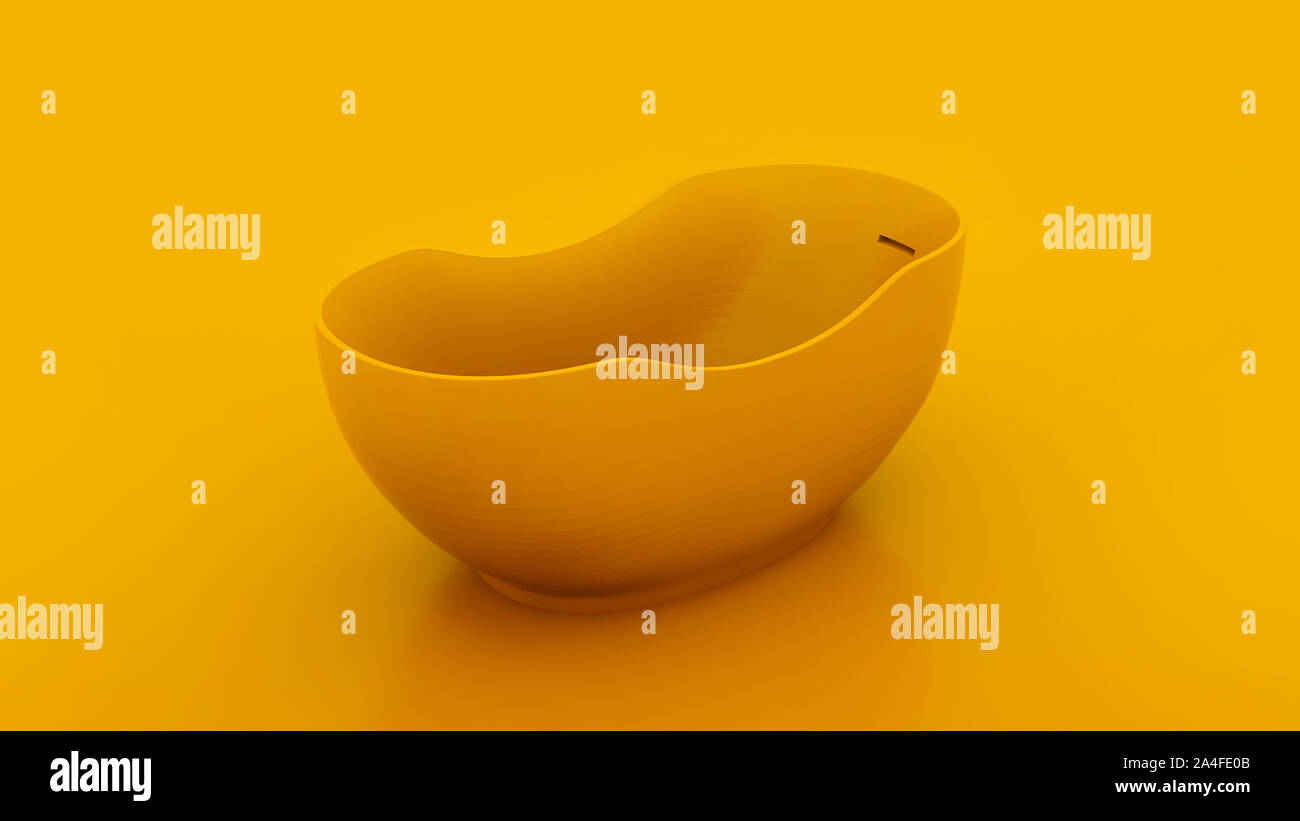 Moderne Badewanne auf gelben Hintergrund. 3D-Darstellung. Stockfoto