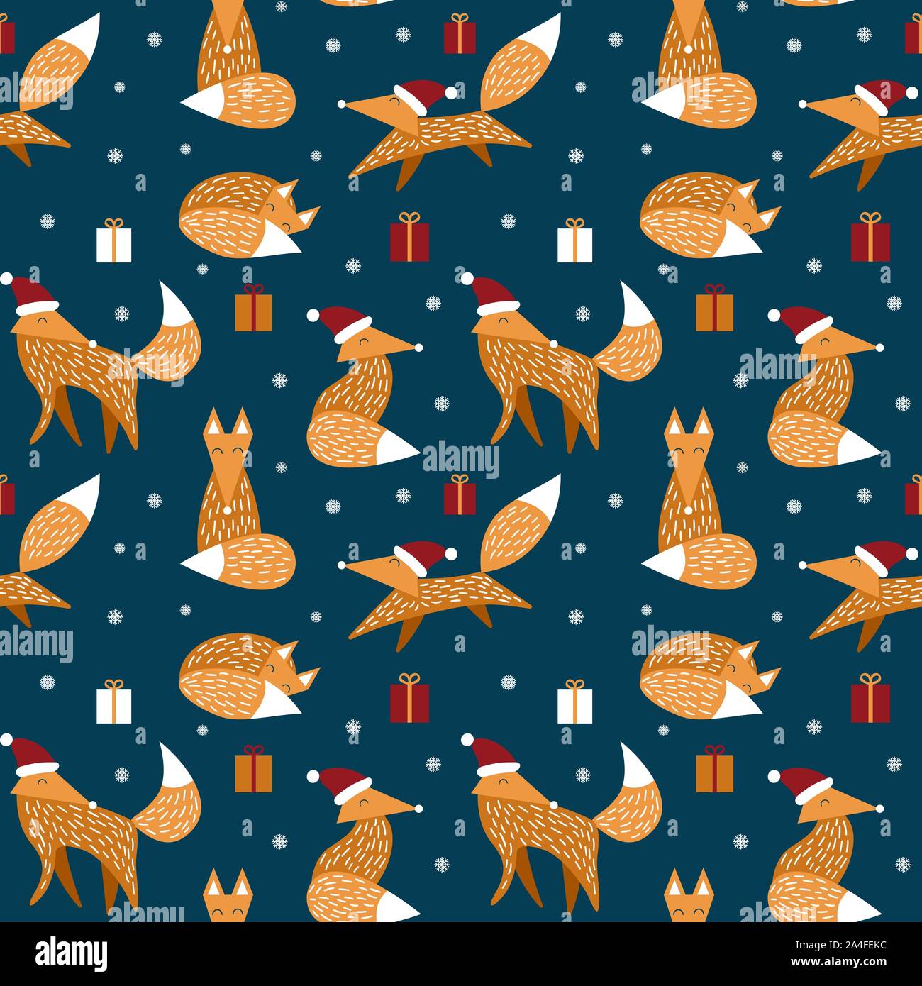 Weihnachten nahtlose Muster mit niedlichen Füchse im skandinavischen Stil. Vektor illustartion. Stock Vektor