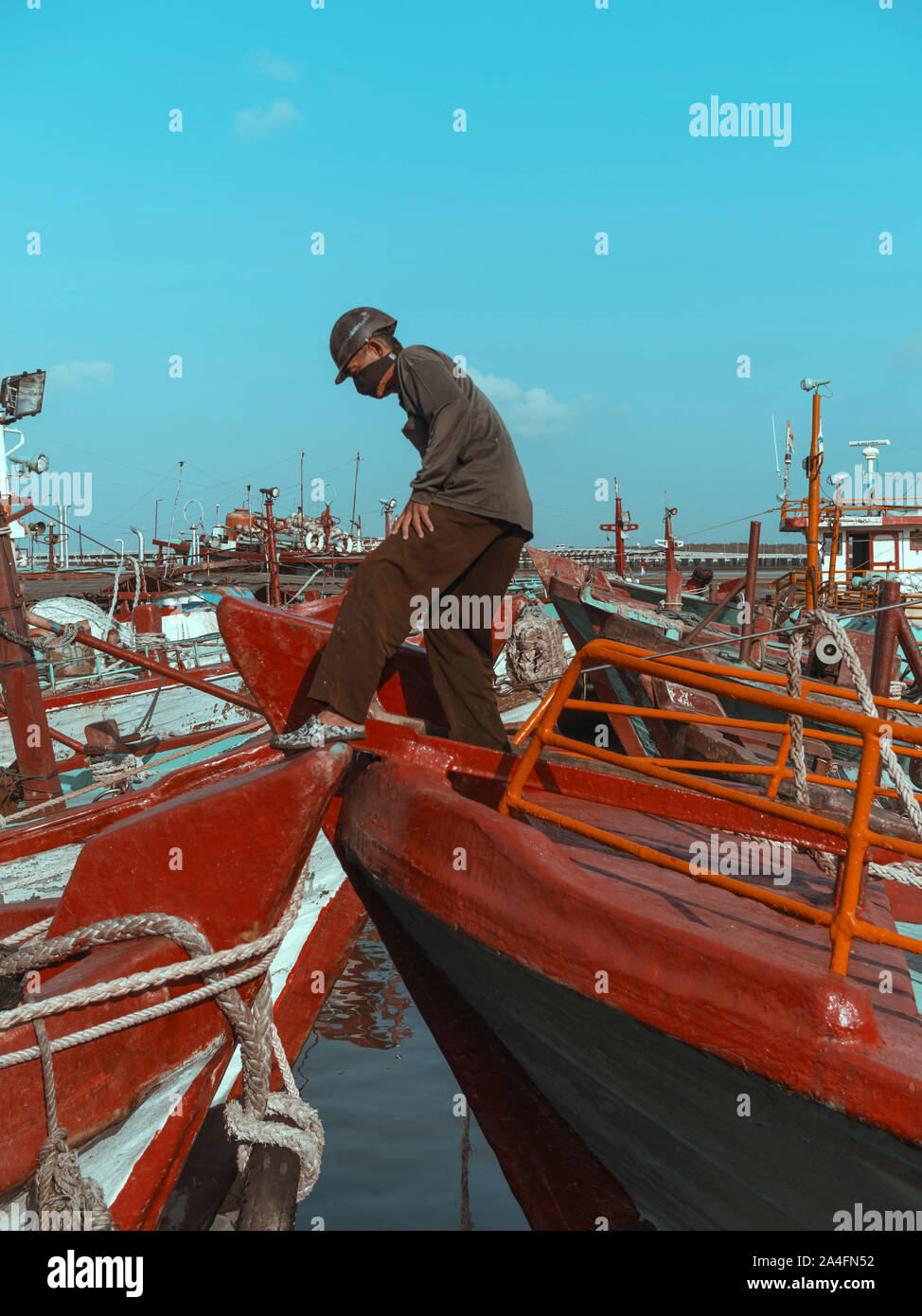 Fischer auf dem Boot Stockfoto