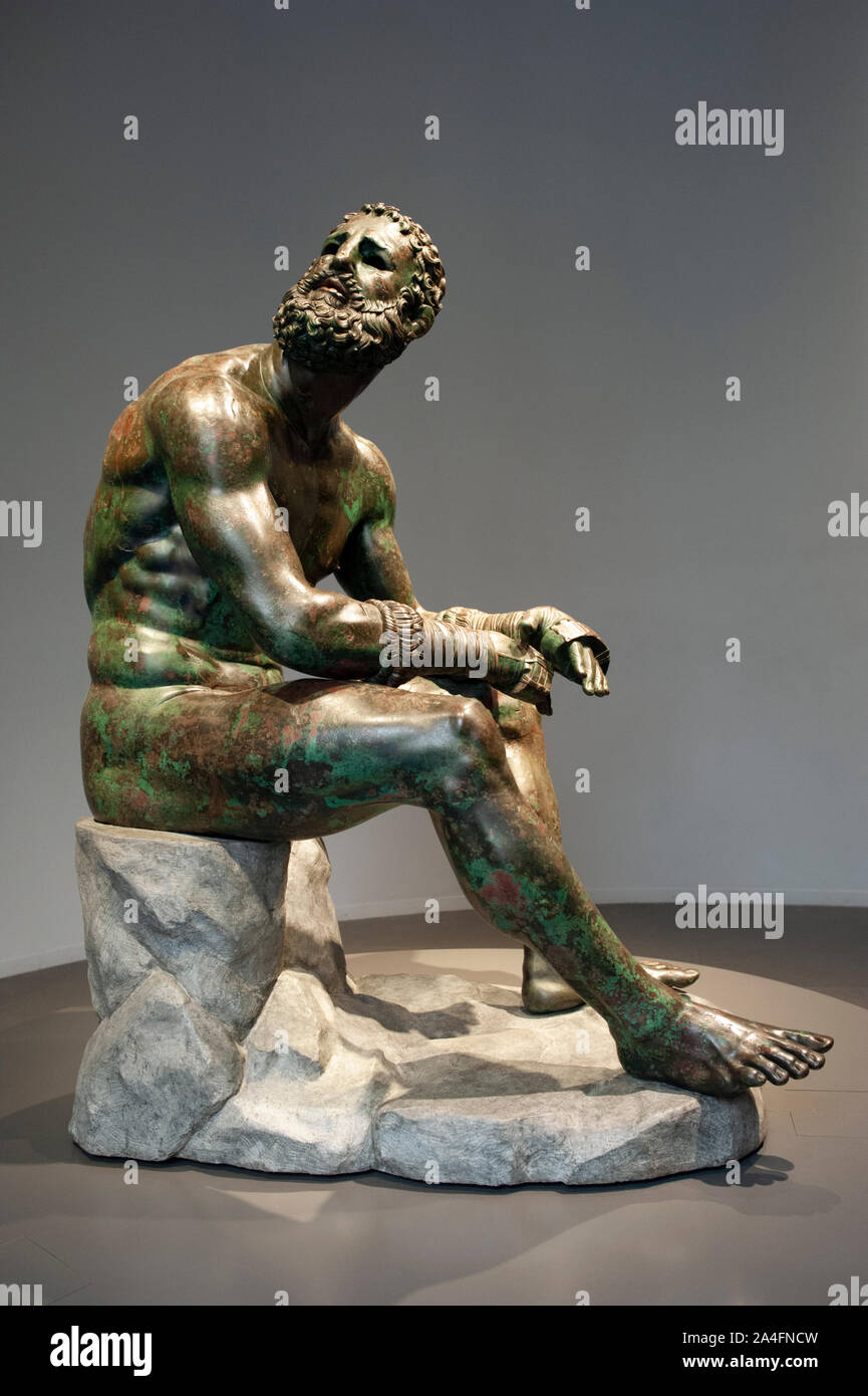 Italien, Rom, Palazzo Massimo alle Terme, Museo Nazionale Romano, römisches Nationalmuseum, Bronzestatue des Boxers (2.-1. Jahrhundert v. Chr.) Stockfoto