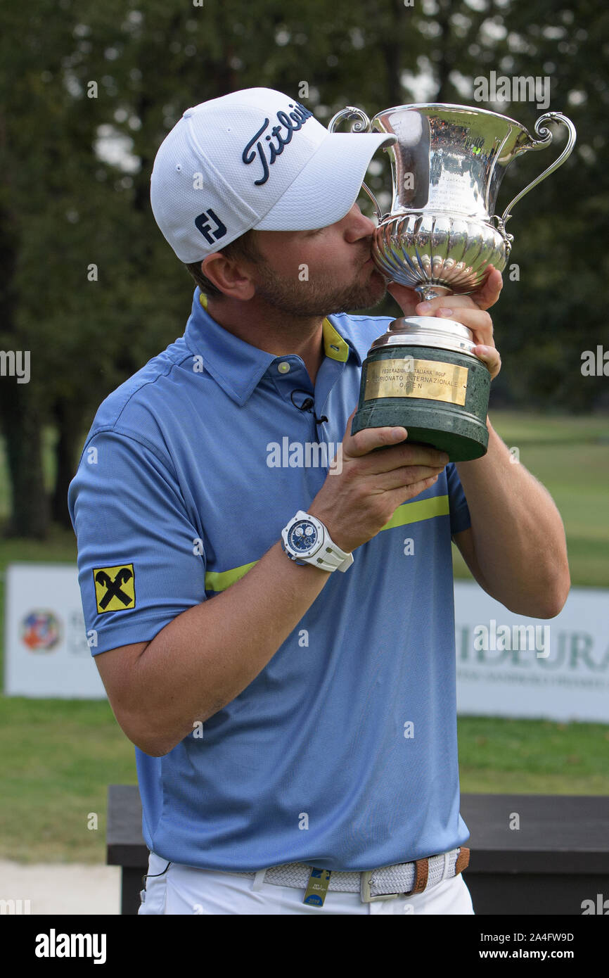 Der Österreicher Bernd Wiesberger gewann mit 268 (66 70 67 65, -16) Der 76. italienischen Öffnen, die fünfte Veranstaltung der Europäischen Tour Rolex-Serie, die auf dem schwierigen Kurs der Olgiata Golfplatz (Par 71) in Rom, wo die Azzurri Francesco Laporta, 7. mit 275 (-9) und Andrea Pavan, zehnte mit 276 (-8) Ein grosser Test angeboten. (Foto von Domenico CIppitelli/Pacific Press) Stockfoto