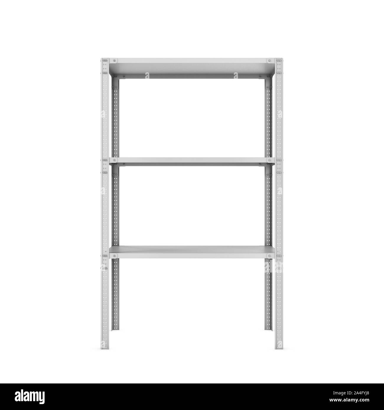 3D-Rendering für eine drei-stöckigen Licht Metall Rack isoliert auf den weißen Hintergrund. Lagerung Möbel. Ausrüstung für den Einzelhandel. 3D-Modellierung. Stockfoto