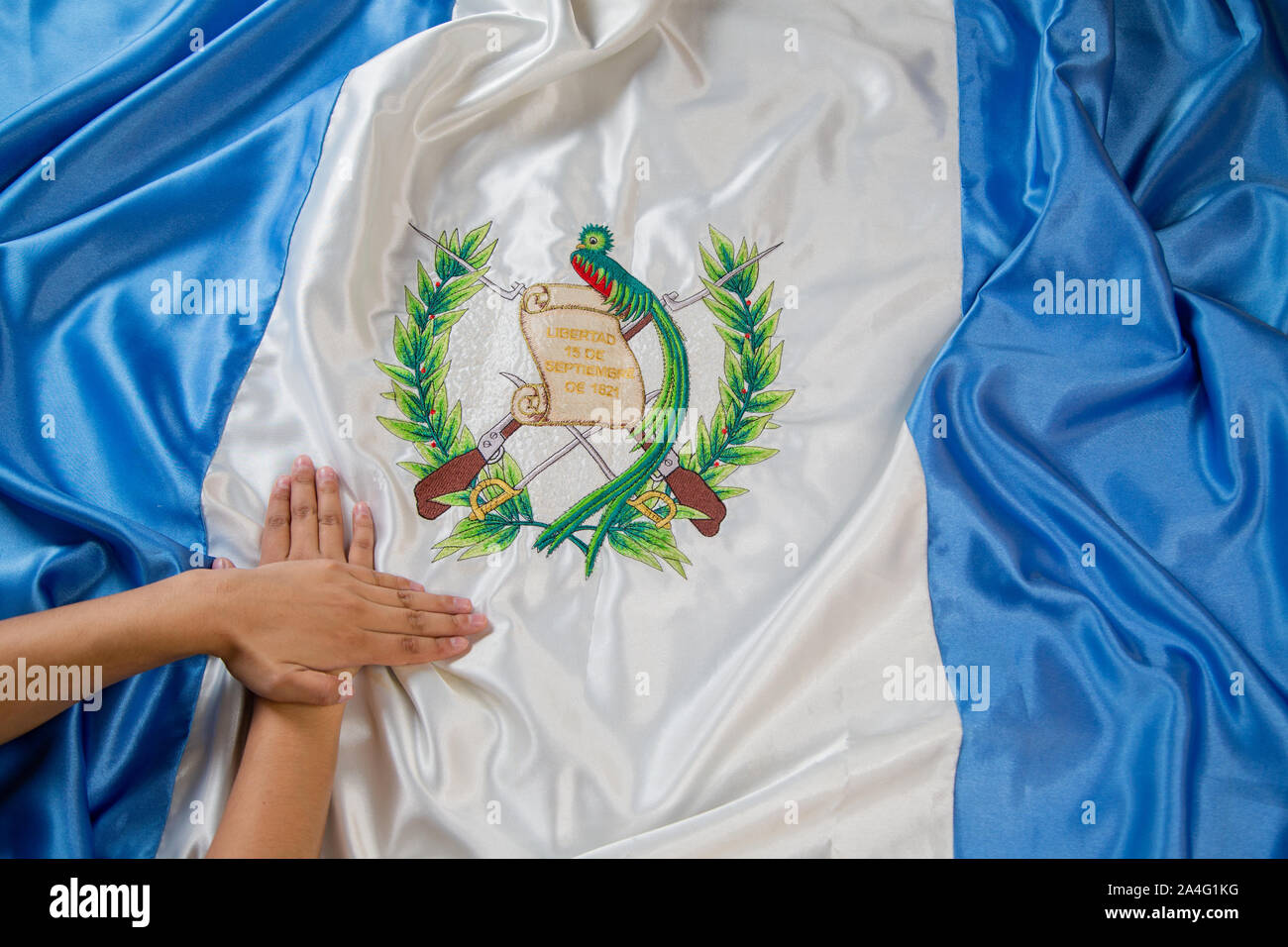 Guatemala Fahne winken - Ansicht von oben - Tag der Unabhängigkeit in Guatemala Stockfoto