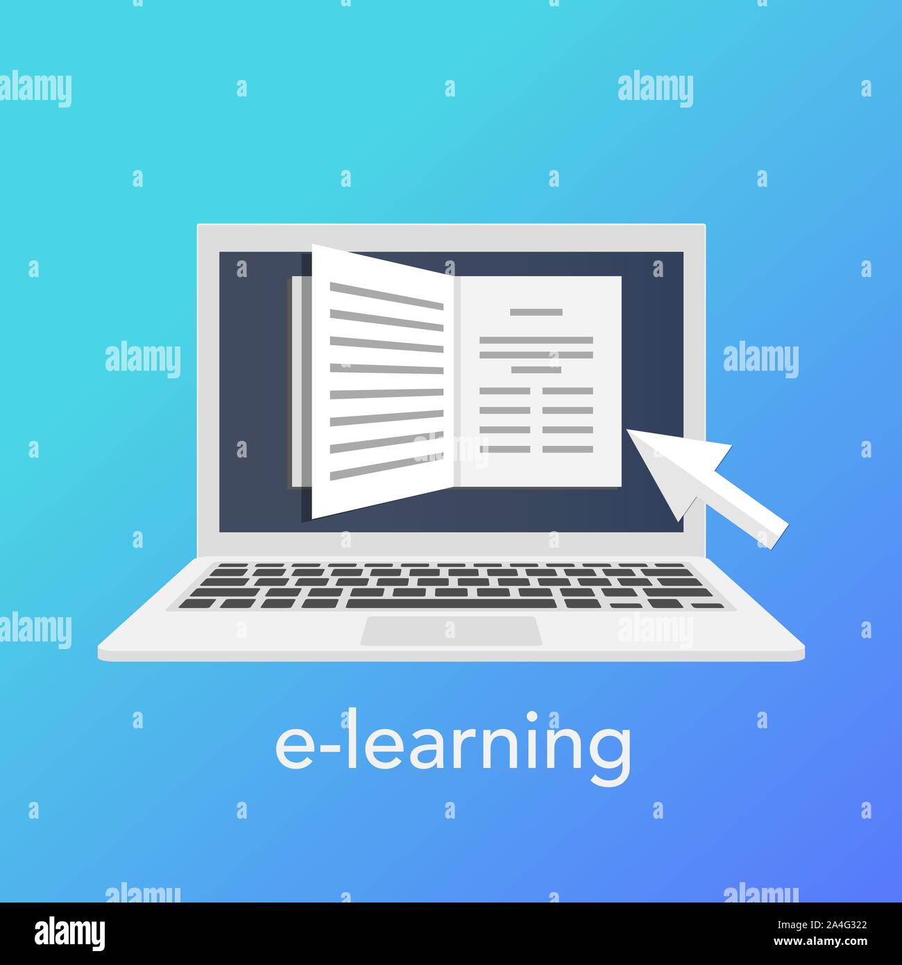 E-Learning - Konzept für on-line-Schule. Vektor Laptop auf dem blauen Hintergrund Stock Vektor