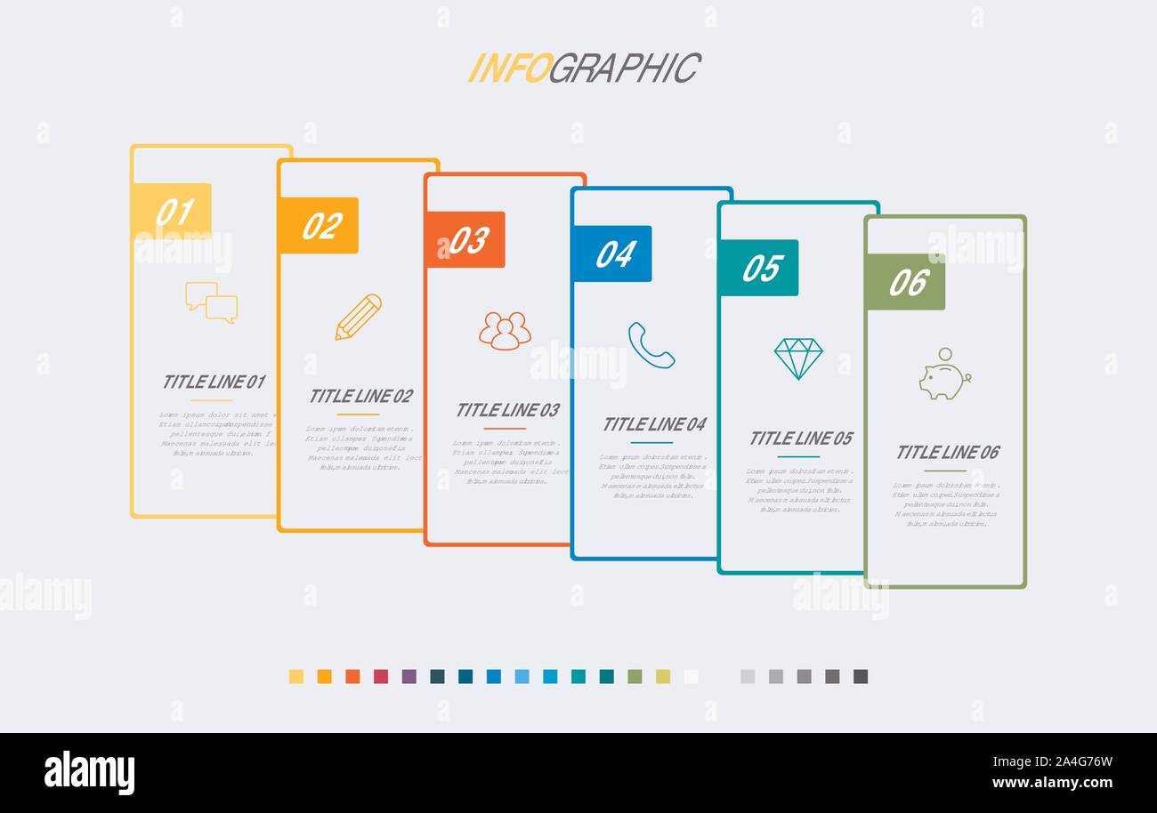 Infografik Timeline design Vector. 6 Möglichkeiten, rechteckigen workflow Layout. Vektor Infografik timeline Vorlage. Stock Vektor