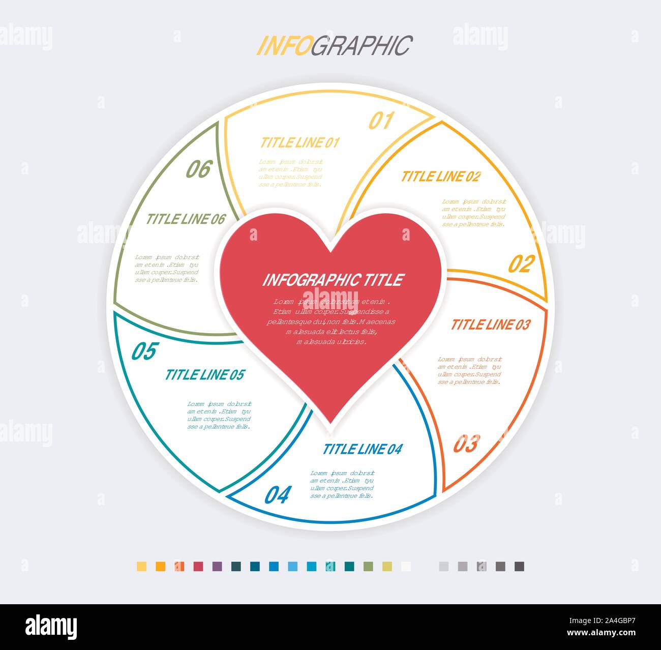 Infografik liebe Vorlage. 6 Schritte Design mit schönen Farben. Vektor Infografik Elemente für Präsentationen. Stock Vektor