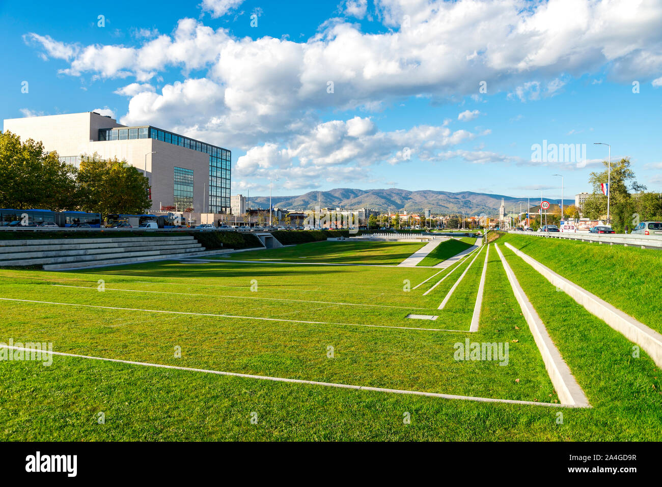 Grünen rasen Terrassen im südlichen Teil der Stadt, Zagreb, Kroatien Stockfoto
