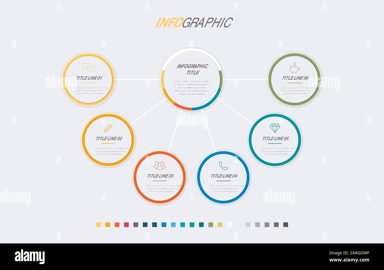 Infografik Timeline design Vector. 6 Optionen, Kreis workflow Layout. Vektor Infografik timeline Vorlage. Stock Vektor