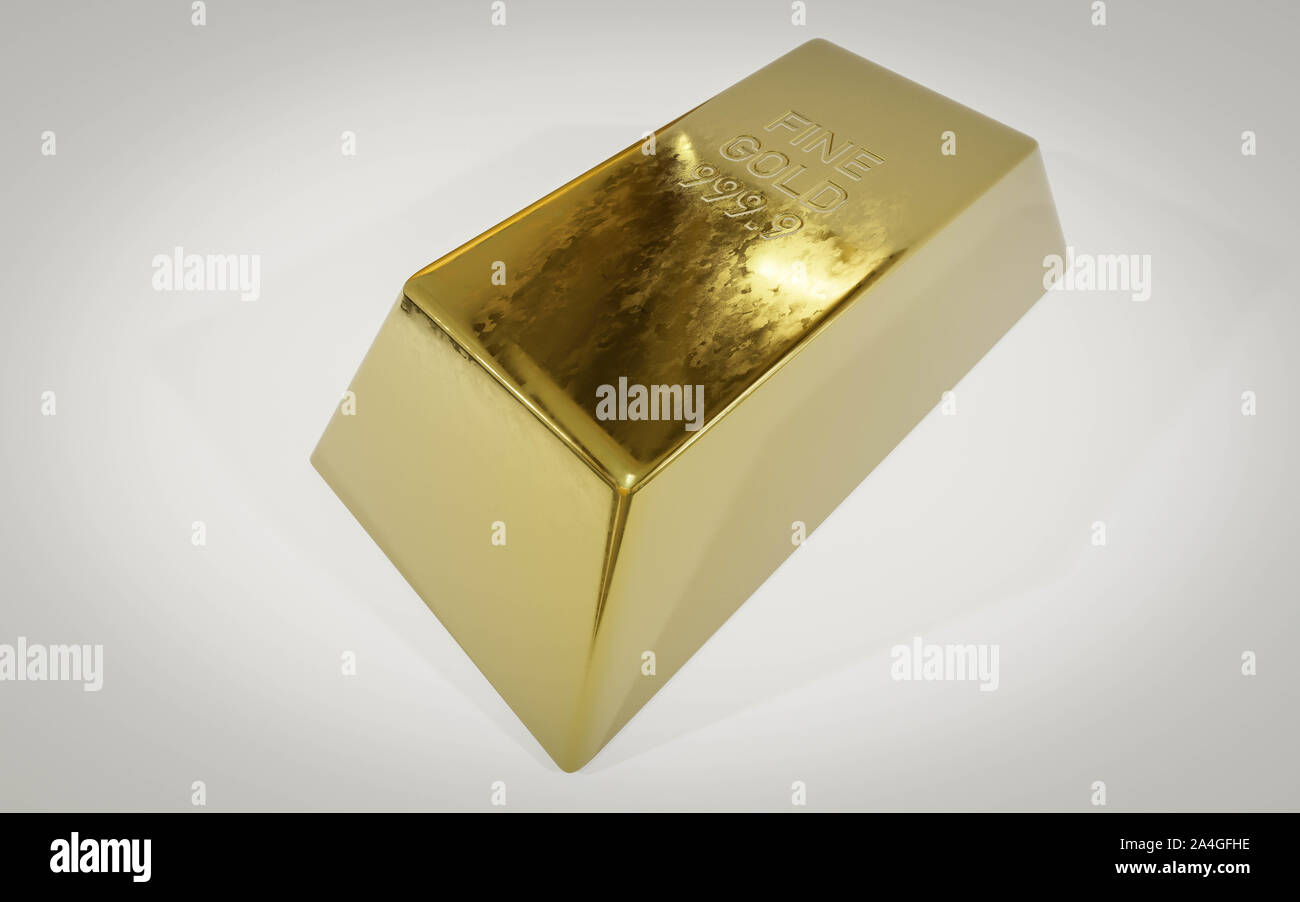Gold Bullion bar vor weißem Hintergrund 3d-Grafik rendern Stockfoto