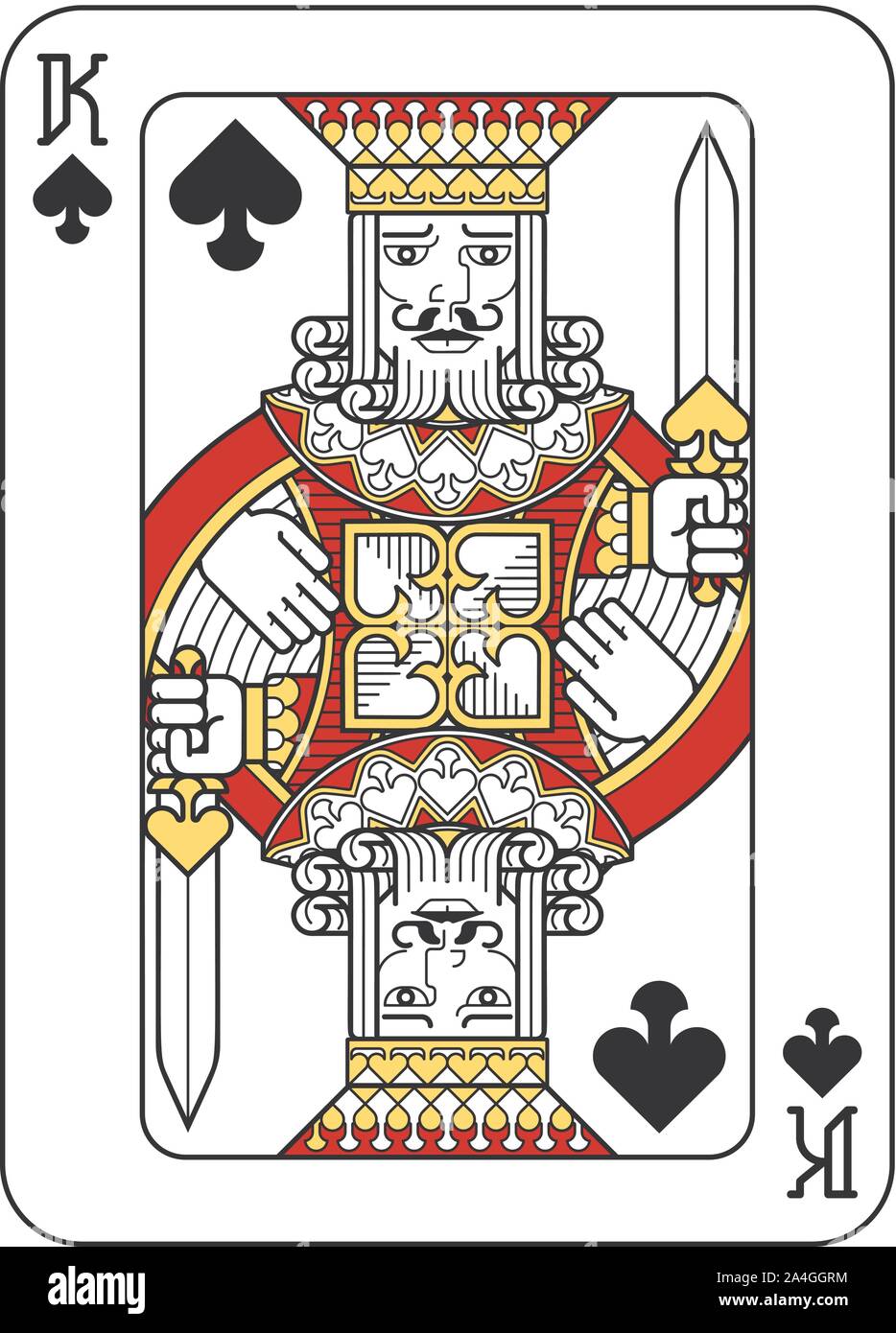 Spielkarte Pik König Rot, Gelb und Schwarz Stock Vektor