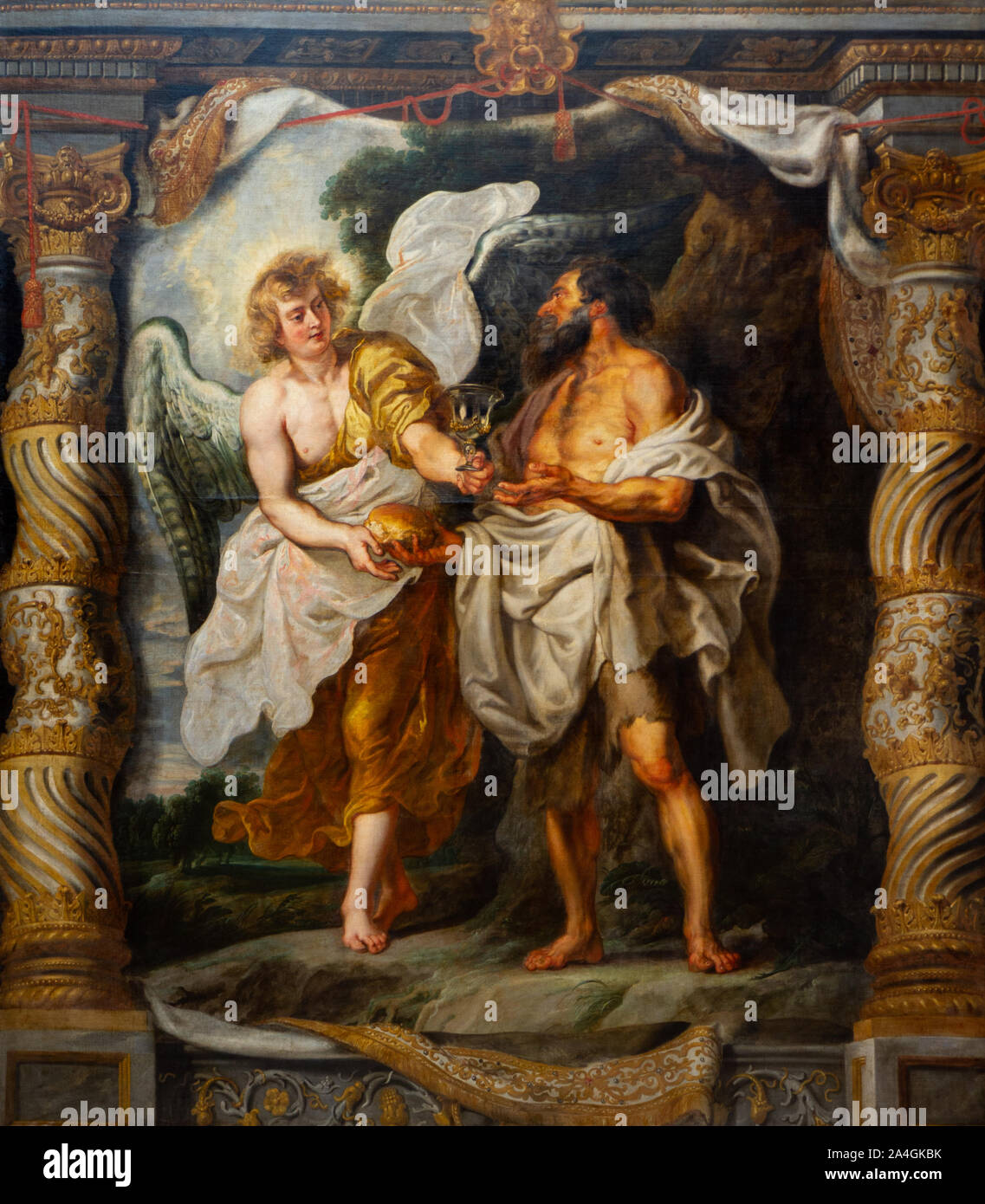 "Die Propheten Elija und ein Engel in der Wüste" von Peter Paul Rubens (1577-1640). Museum der Schönen Künste in Valenciennes, Frankreich. Stockfoto