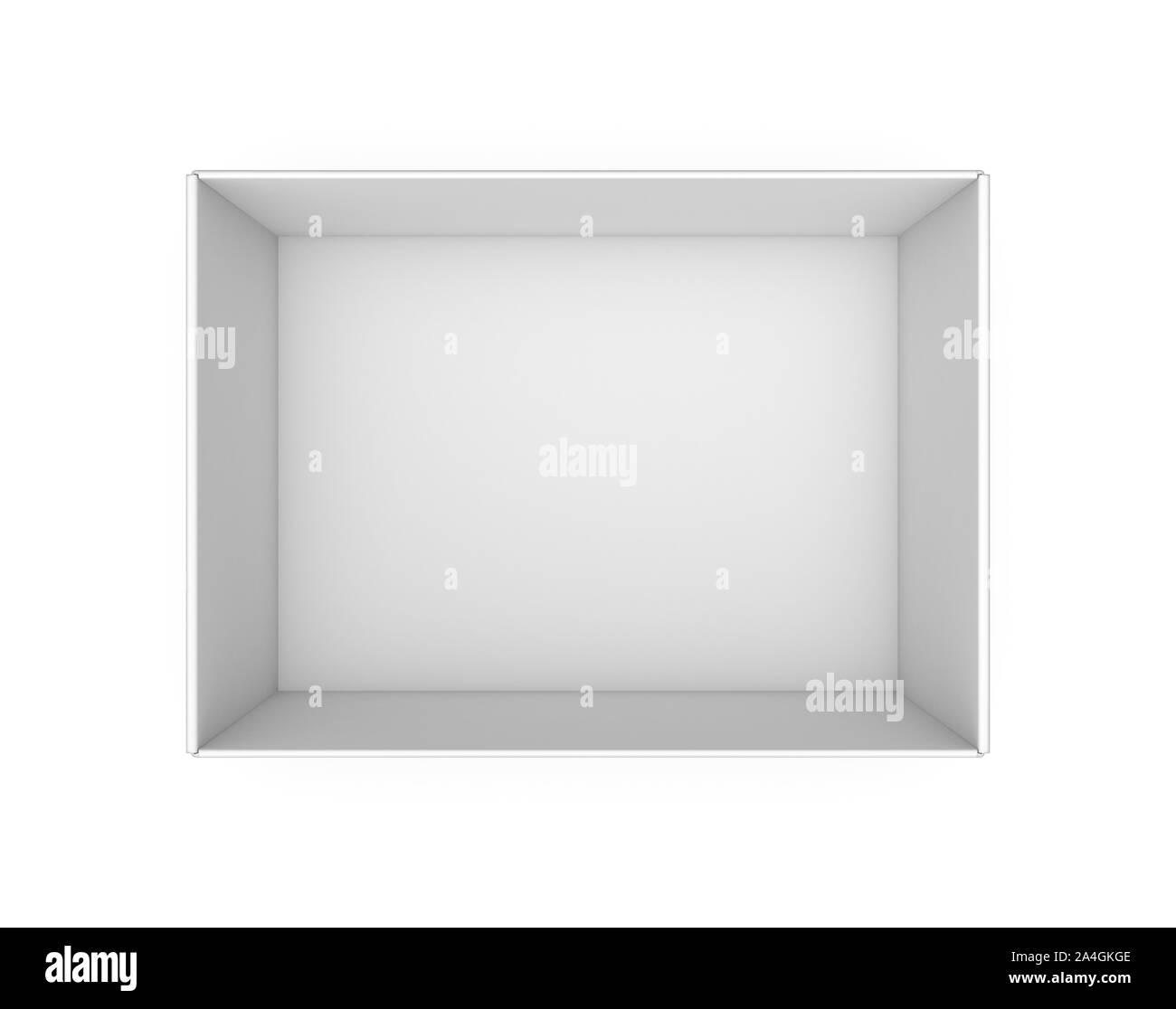 3D-Rendering für eine weiße leere Rechteck Box ohne Deckel von oben gesehen. Stockfoto