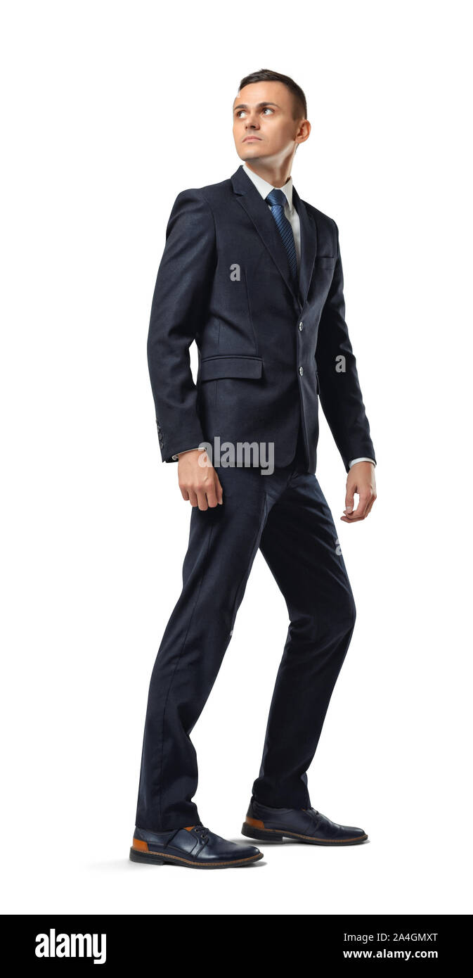 Unternehmer auf der Suche nach hinten auf einem weißen Hintergrund isoliert Stockfoto