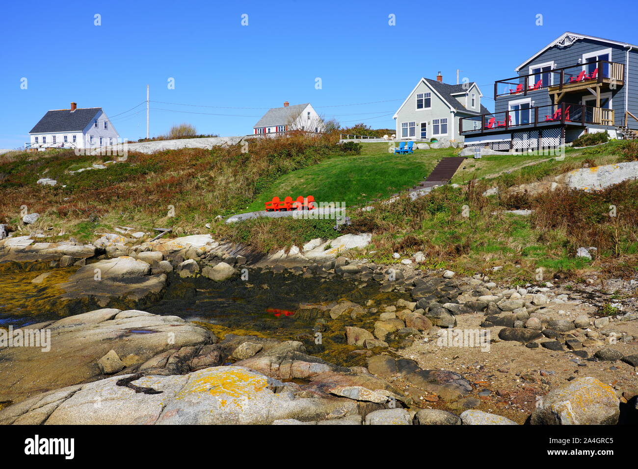 HALIFAX, Kanada - 6 Oct 2019 - Ansicht von Peggy's Cove, einem kleinen Fischerdorf außerhalb von Halifax, die Hauptstadt der kanadischen Provinz Nova Scotia, in St Stockfoto