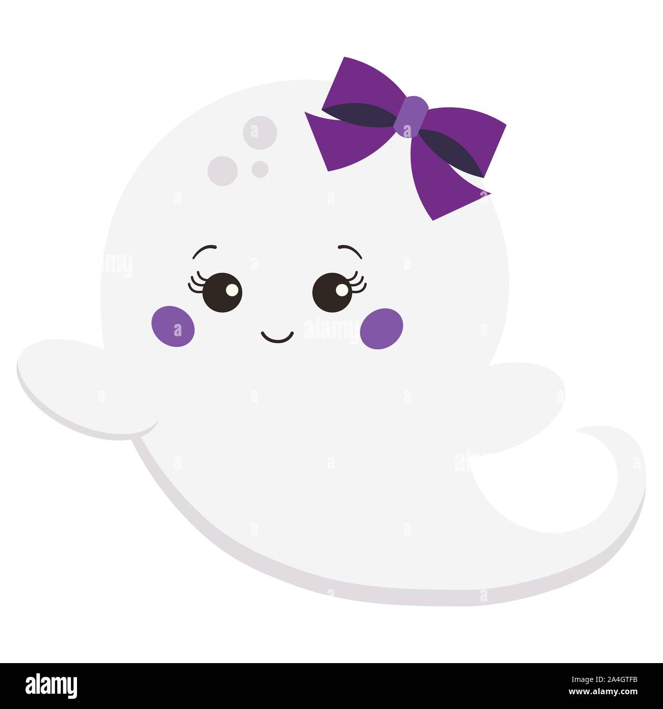 Vector Illustration flache Bauform kawaii Niedlich süß cartoon Baby Mädchen mit Schleife Ghost auf weißem Hintergrund. Flying ghost lustigen Charakter. Grafik Stock Vektor